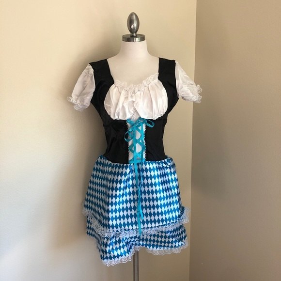 Blue Checkered Tyrolean Dirndl Dress - Picture 2 of 10